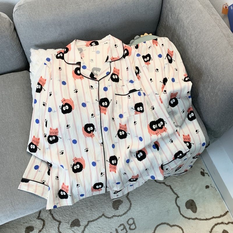 Al por mayor transfronterizo nueva primavera y otoño en línea explosión delgada nube de algodón dulce pijama de manga larga pantalones largos set de ropa para el hogar