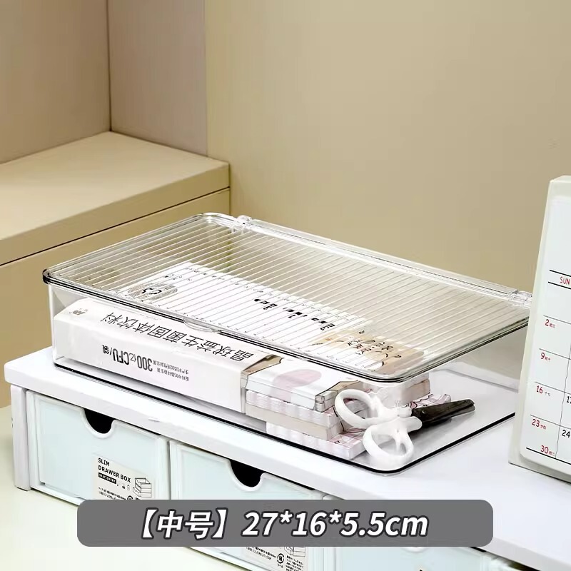 アクリル収納ボックスデスクトップ透明蓋付き整理ボックス大容量防塵オフィスデスク文具収納ボックス|undefined
