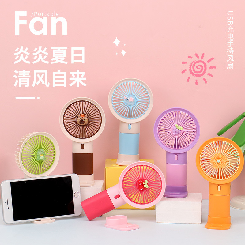 水豚迷你手持风扇usb风扇可爱撞色手机支架桌面风扇印制logo礼品
