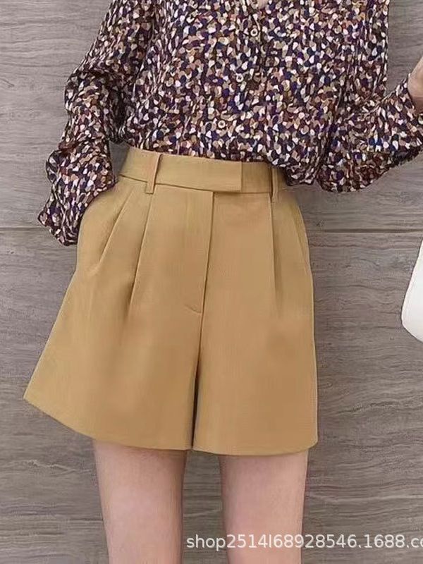 Quần short nữ cạp cao ống rộng dáng suông chất liệu thoải mái — Màu đen