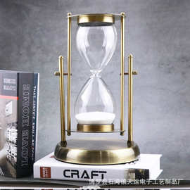 简约金属工艺品计时器摆件古铜旋转沙漏书房客厅办公室装饰品礼品
