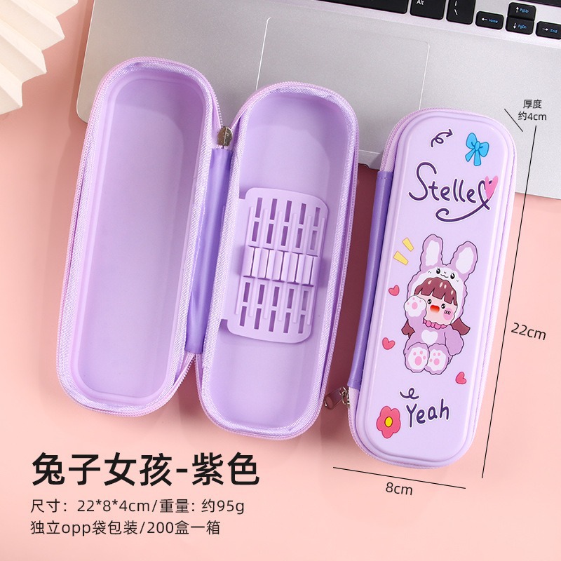 Estuche de lápices multifuncional de dibujos animados para niños y niñas personalizados para estudiantes de escuela primaria estuche para lápices de gran capacidad caja de papelería resistente al desgaste de doble capa