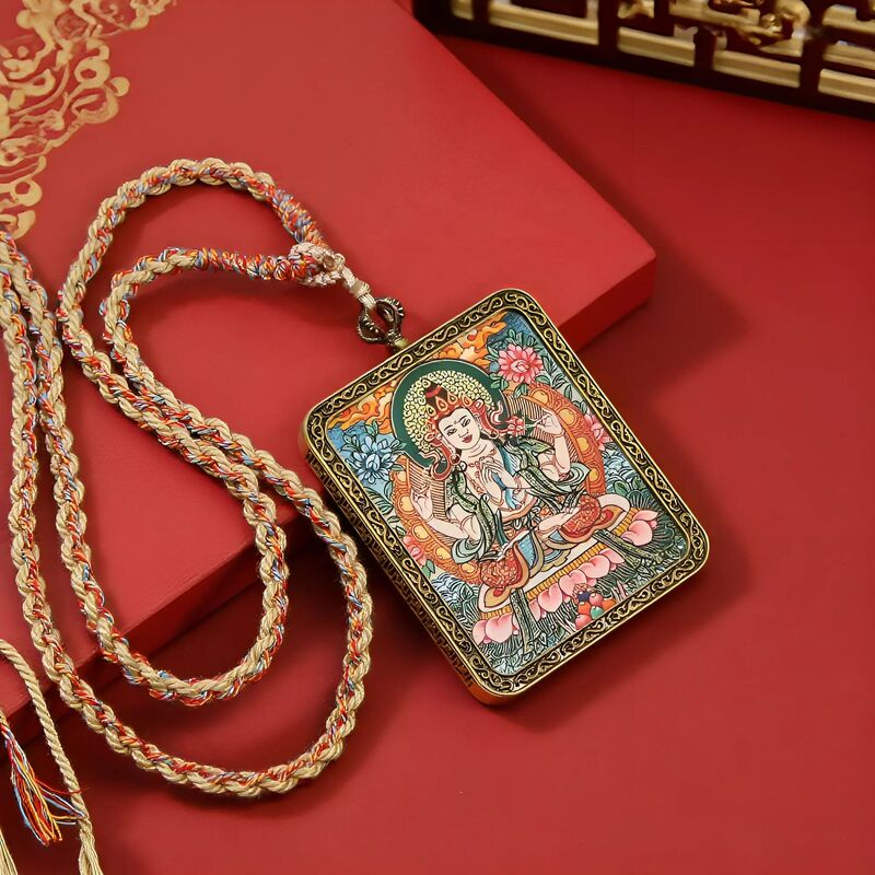 十二生肖八大守护神唐卡画像菩萨项链配饰藏式方形吊坠嘎乌盒祈福|undefined