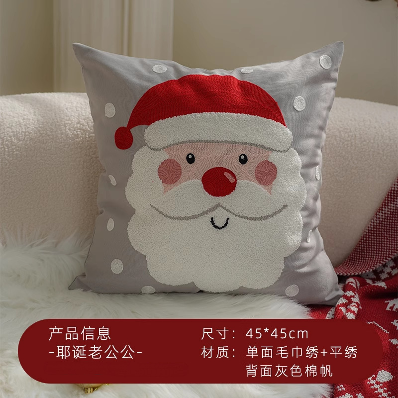 クリスマスインスタイル装飾刺繍枕クリスマスパーティー漫画ホリデーギフトクッションリビングルームソファベッド|undefined