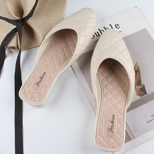 Helesha Women's Summer Pointed-toe Half Slippers: New Arrival, Fashionable Solid-Color, Casual Outdoor Wear, Slip-On Flat Shoes
