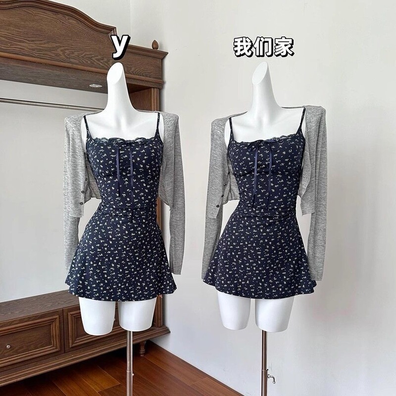 95% Cotton Color-Blocked Spring Floral Dress for Women, New Niche Slim-Fit Youthful Ins-Style Beautiful Photo-Worthy Short Dress