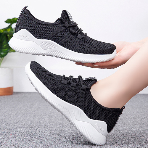 Women's Large Size Shoes TEMU Women's Casual Shoes Breathable Flyknit Single Shoes Versatile Solid Color Sports Shoes for Women