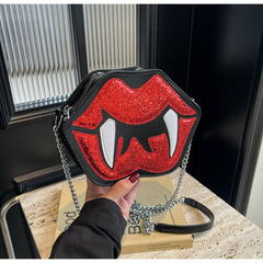 外貿萬聖節惡魔之唇斜挎包包2024新款唇形亮片單肩包跨境直供女包