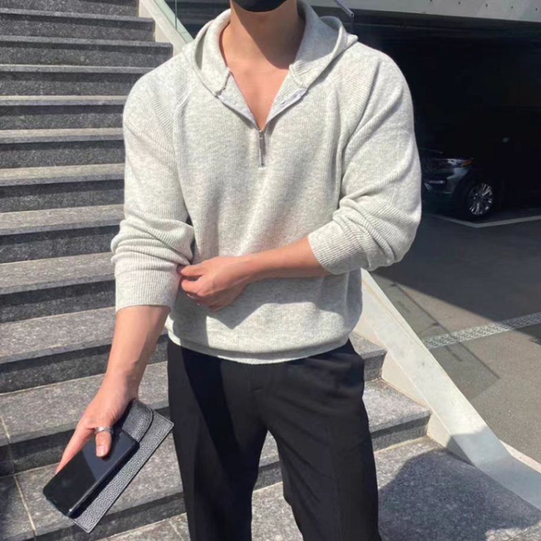 Herren Kapuzenpullover Mit Reißverschluss Oversize Strickware_voghion.com