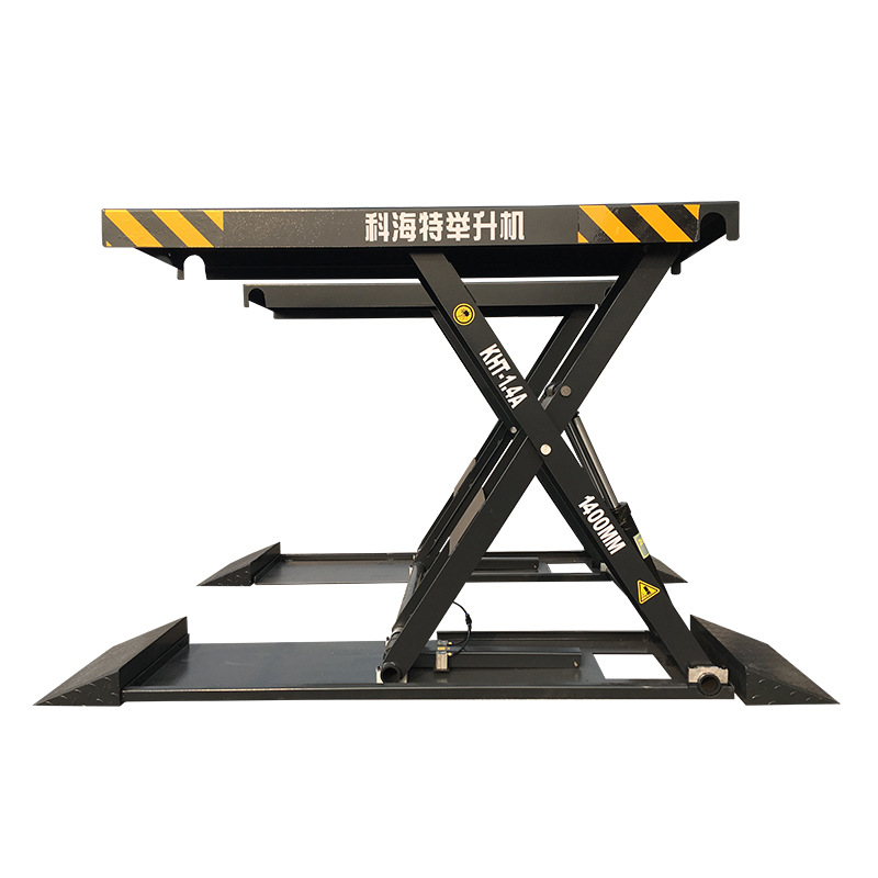 Equipo de mantenimiento de automóviles de la fábrica de Xianghong, elevador de tijeras pequeño ultrafino, elevador de tijera de 1,4 m, sistema de cuatro cerraduras