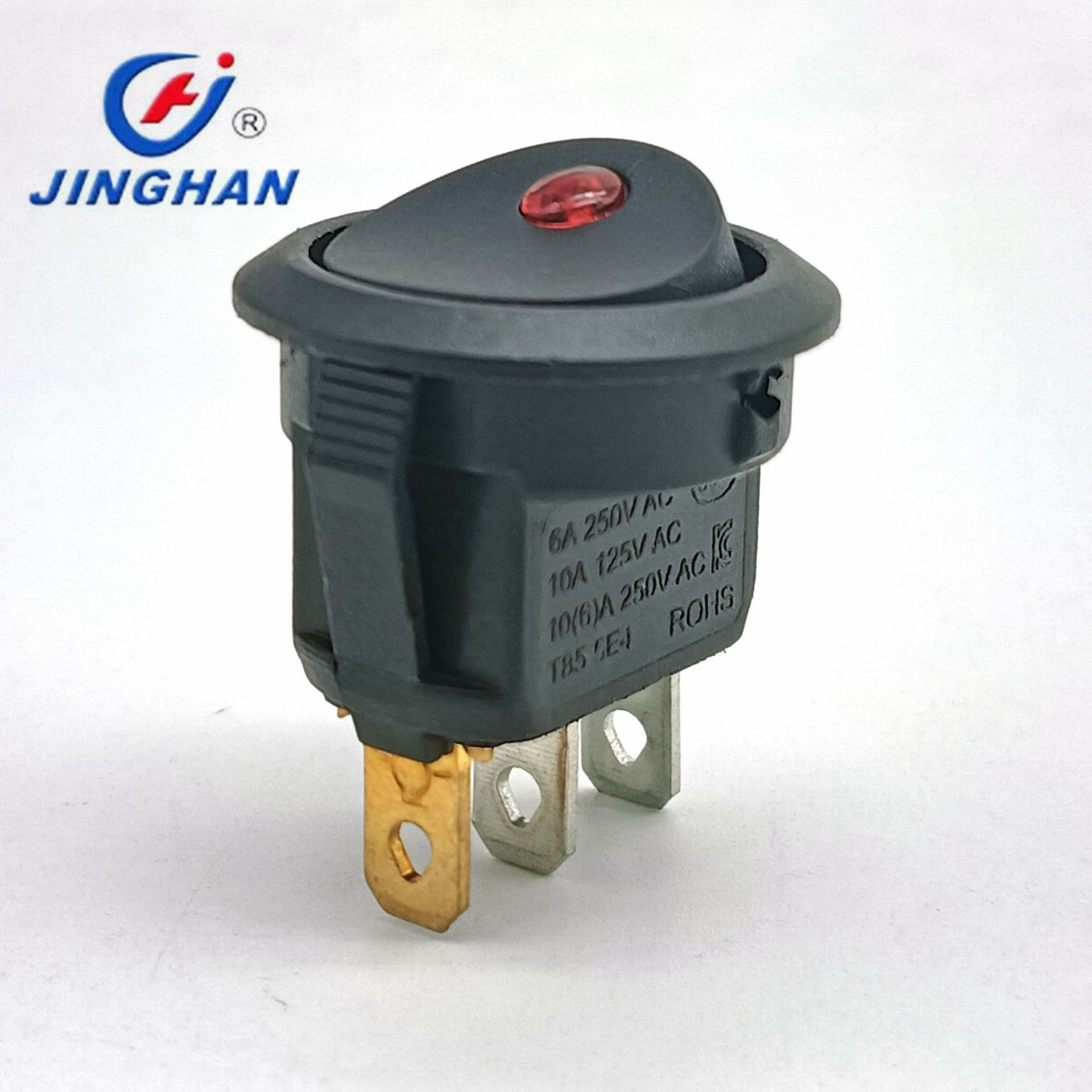 晶瀚 JINGHAN 上圆下方船型开关 猫眼圆形带灯开关 KCD1-202MN