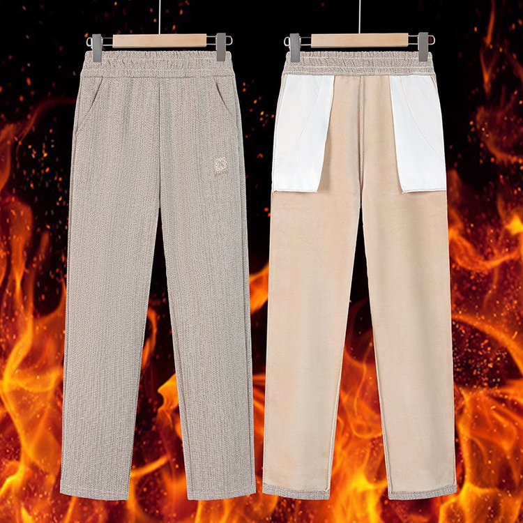 Mom's Spring and Autumn Elastic Waist New Style Trousers for Middle-Aged and Elderly People Straight Plus Velvet Autumn and Winter Grandma Pants