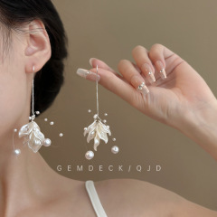 超仙温柔花朵珍珠流苏耳环女款小众仙气设计感气质百搭高级感耳饰