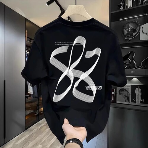 Summer Men's Pure Cotton Five-Button Sleeve Men's Loose White Trendy Half Sleeve Hong Kong Style Mid-Sleeve T-Shirt Short Sleeve T-Shirt