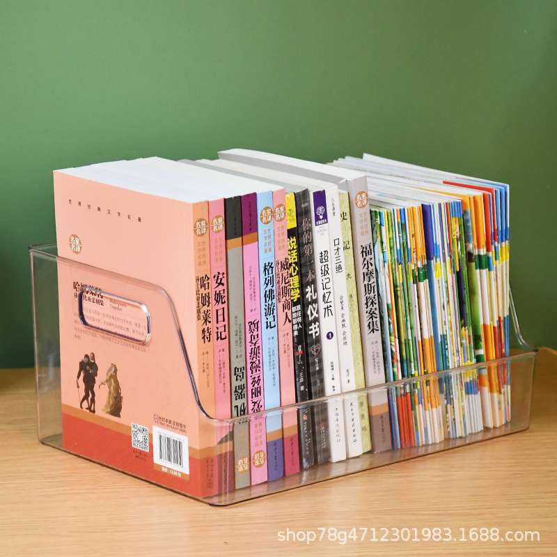 Caja de almacenamiento de libros transparente estudiante niños Foto Libro escritorio organización artefacto Almacenamiento de escritorio estante A4 estantería cesta de almacenamiento