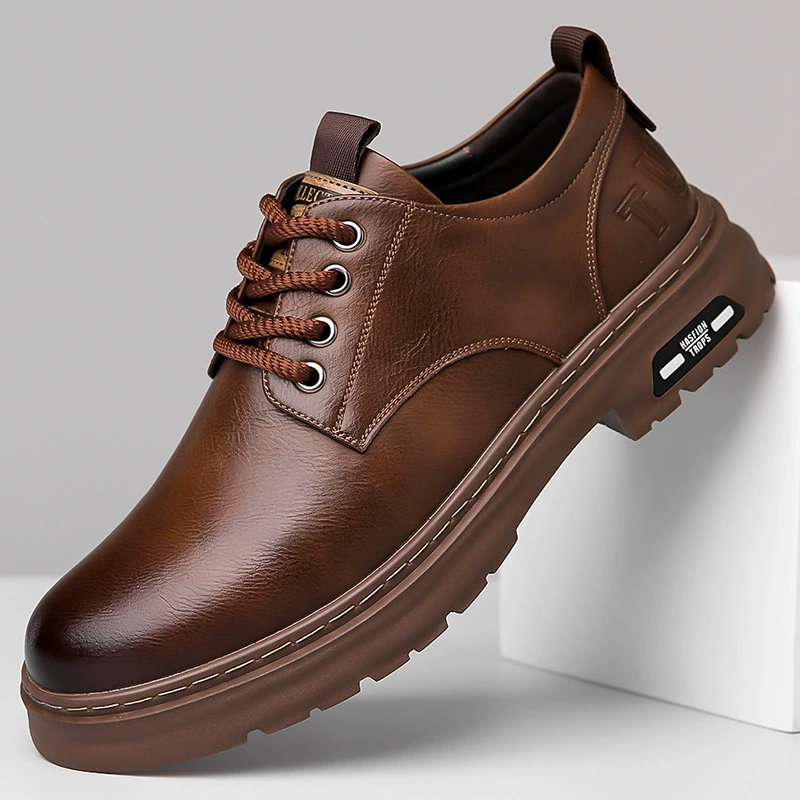 2024 Spring and Autumn New Men's Line Switter Casual Leather Shoes Male Retro Gongdou Big Head -resistant lace -up leather shoes