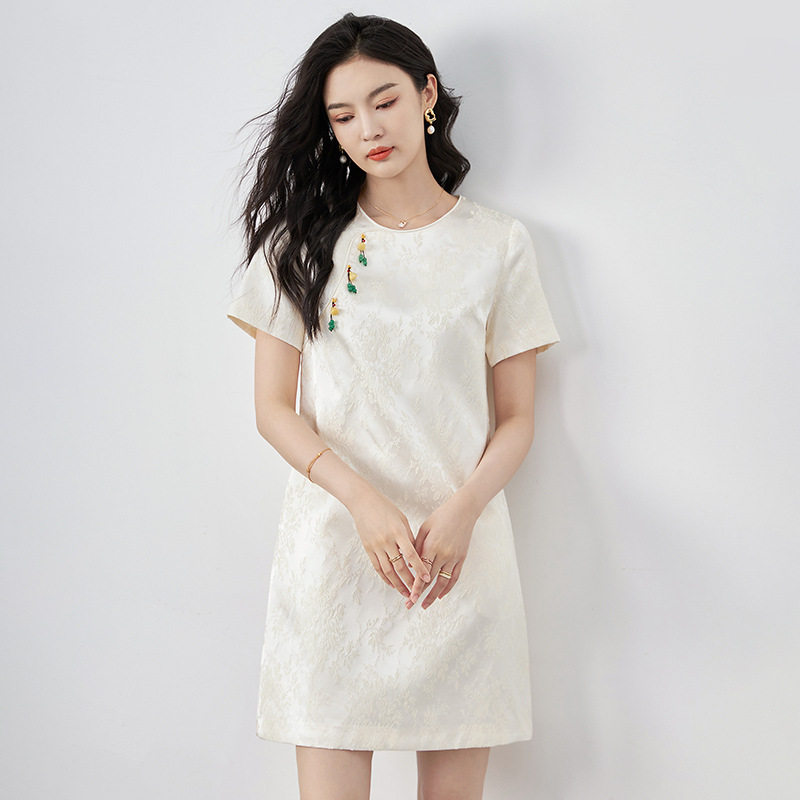 Đầm suông nữ midi tay ngắn mùa hè — 2417504 - Xanh lá cây chi tiết 8
