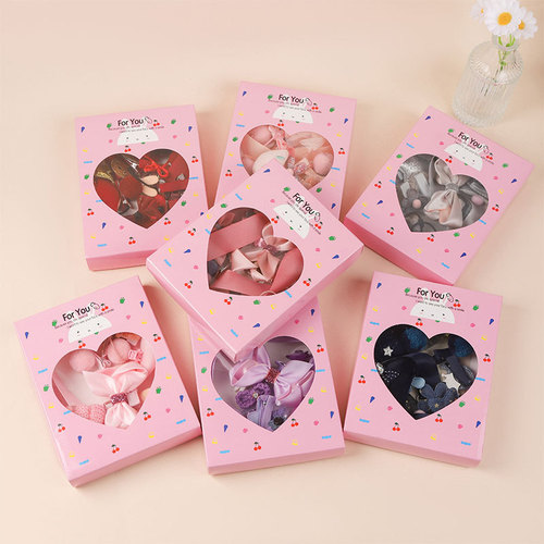 New Year's gift bow rabbit hairpin children's hair accessories headdress 18-piece set gift box little girl bangs hairpin