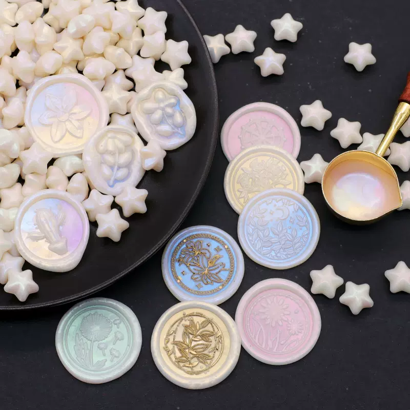 五角星形火漆蜡粒130色珠光金粉色夜光火漆印章腊粒125粒55克便宜
