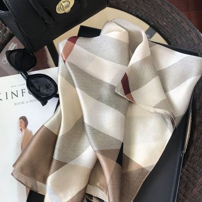 真丝欧美英伦格子丝巾格子夏季桑蚕丝围巾防晒披肩女士纱巾|ms