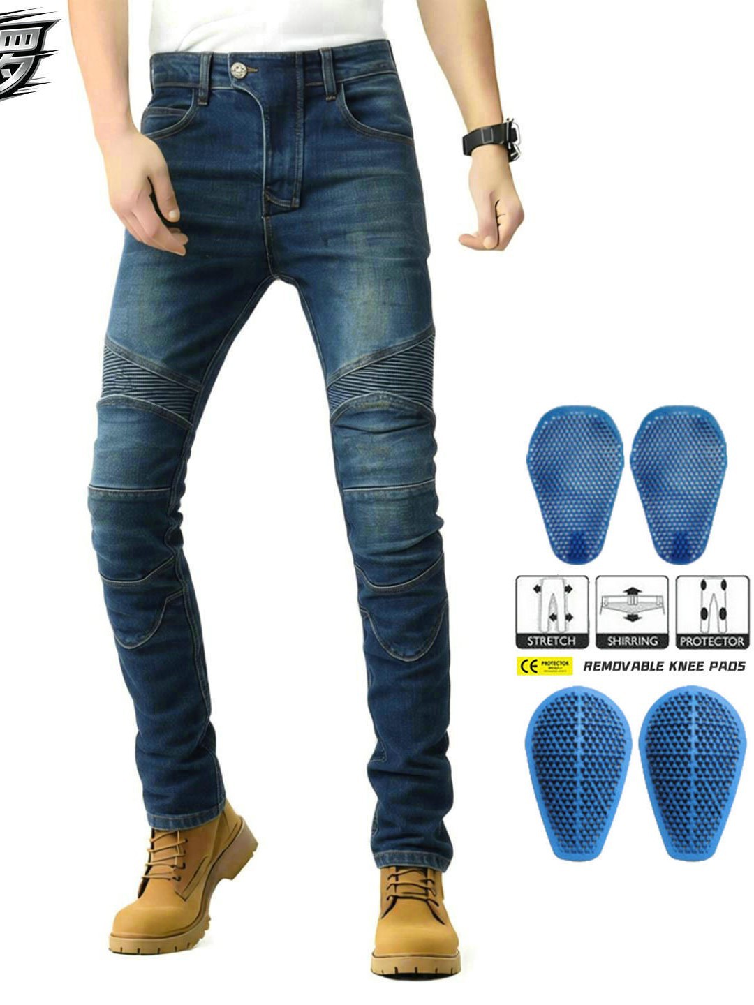 Pantalones de la motocicleta pantalones vaqueros de los hombres retro angustiado casual pantalones de la motocicleta stretch montar Caballero anti-caída de silicona