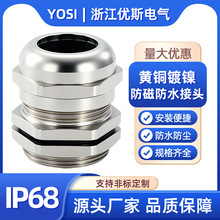 金属防水接头EMC防磁格兰头黄铜镀镍屏蔽接头M1220电磁兼容