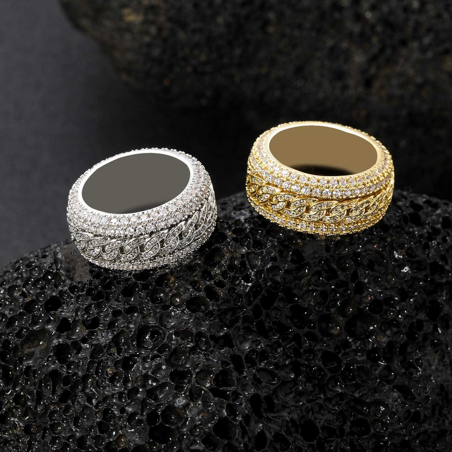 Anillo de Hip-Hop Europeo y Americano para Hombre, Anillo Giratorio Cubano con Microincrustaciones de Circonio, Anillo Moderno para Hombre Chapado en Oro Real