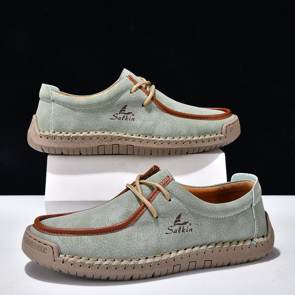 Giày lười unisex cỡ lớn 48, mũi tròn, mặt vải lanh, đế bằng gót thấp, dây buộc phía trước — 2801 Vàng kim, 2801 Xanh lá cây táo, 2801 Xanh đậm, 2801 màu xanh chi tiết 3