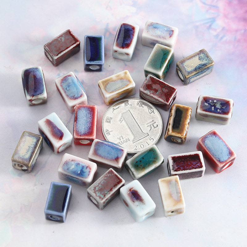 diy饰品配件复古窑变方形陶瓷珠学生女自制串珠散珠项链手链配饰