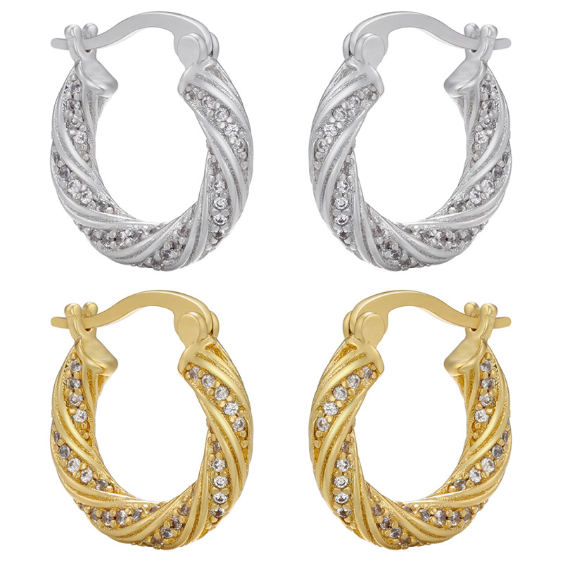 Fashion Twist Copper Gold Plated Zircon Earrings 1 Pair