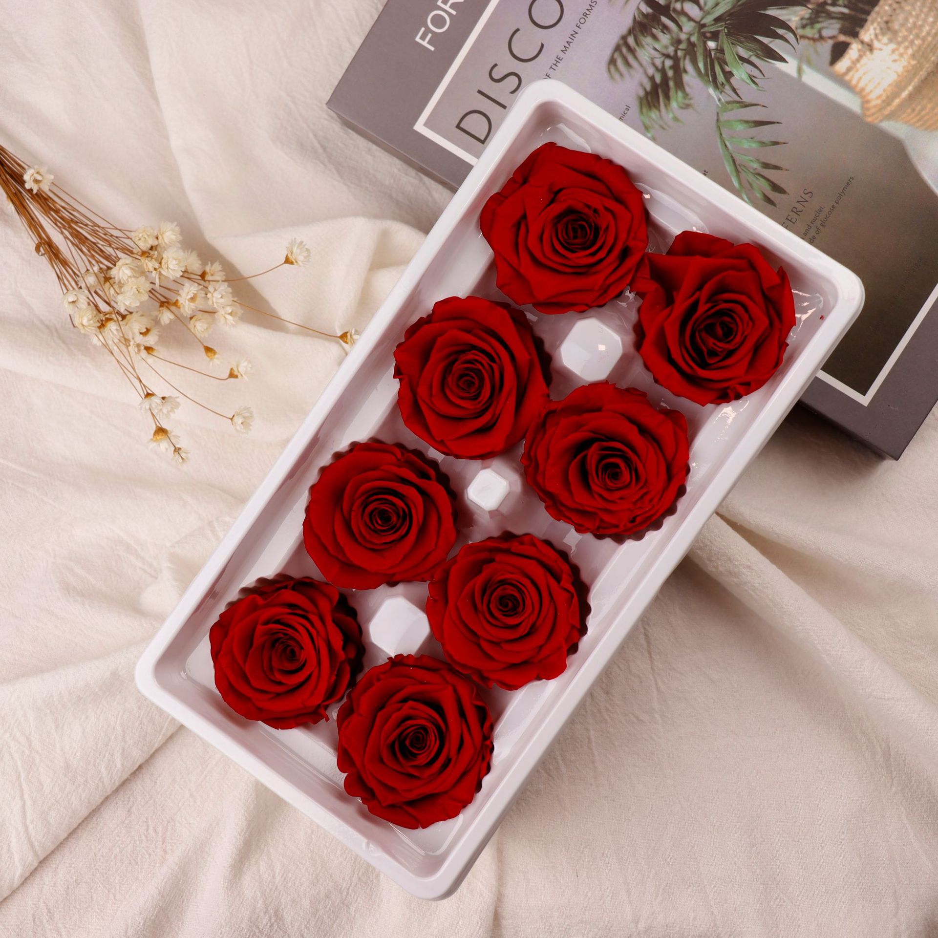 Grado A rojo oscuro 4-5cm-8 flores/caja