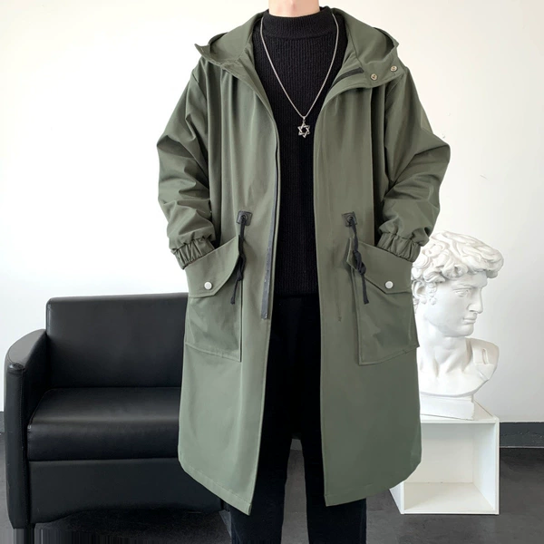 Green autumn quality trench coat