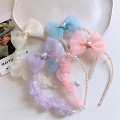 新款韓版兒童珍珠發箍寶寶蝴蝶結亮片愛心頭飾劉海碎發卡壓發頭箍