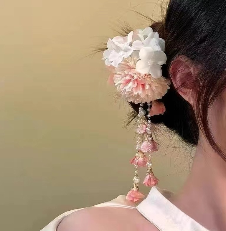 新しい中国風の森のスズランの花のタッセルヘアピンブライダルパープルヘアアクセサリーサイドクリップインターネット有名人の写真誇張アクセサリー|undefined