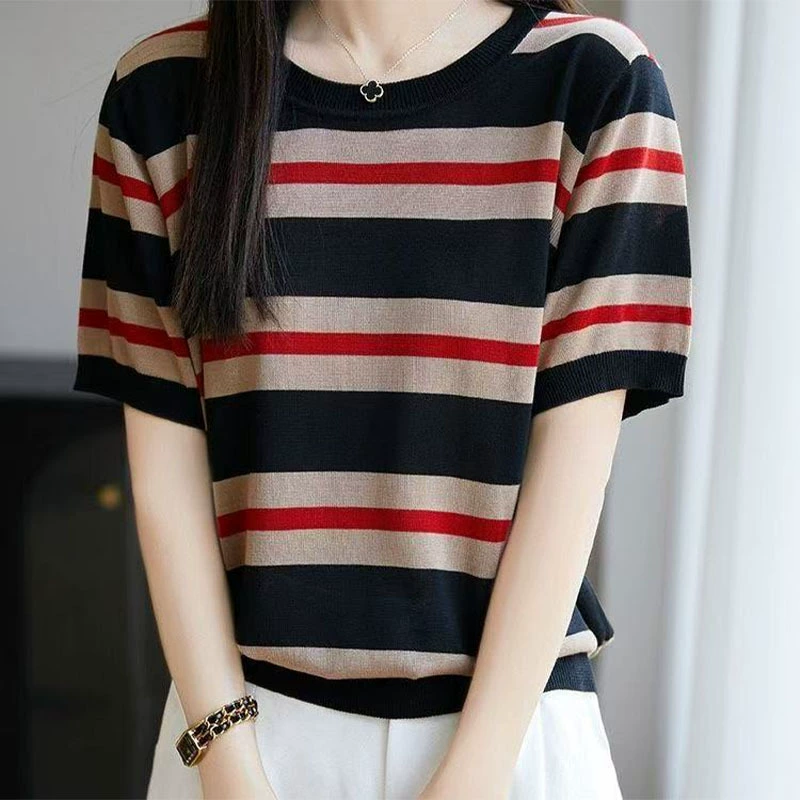 Silk knitted thin summer base short sleeve T-shirt