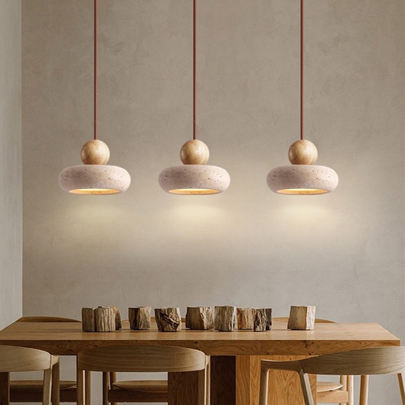 Fotian Stone Cockpit Bar Comedor faro lámpara de madera sólida lámpara de luz natural cama amarilla dormitorio esfera retro agujero