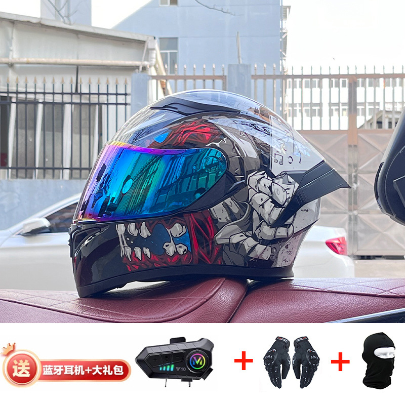 Casco de cola grande de motocicleta Jiekai Casco completo con auriculares Bluetooth Casco de conducción de motocicleta eléctrica de cuatro estaciones para hombre