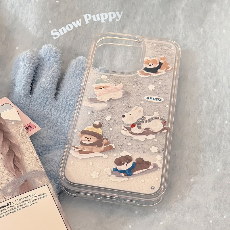 Ins Winter Puppy Phone Case for 16 Apple 15Pro Max iphone14 Snow Cartoon 13 quicksand Hard