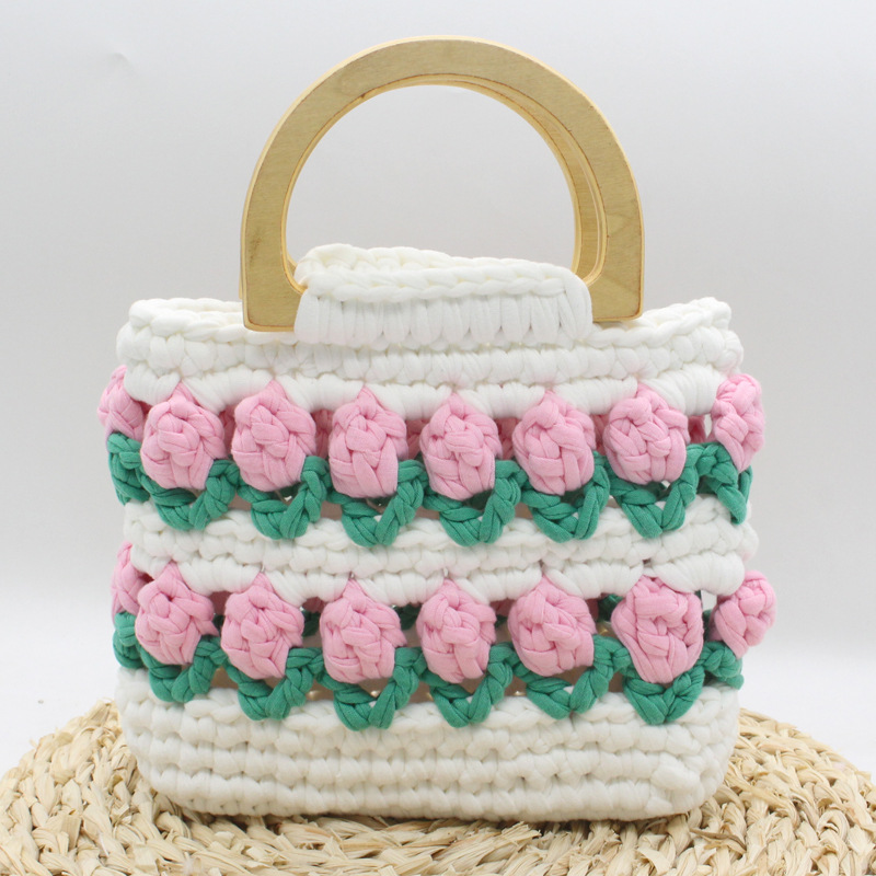 Línea de tela de bricolaje tejida a mano Bolso de tulipán Bolso de material Bolso para novias generosas y dulces