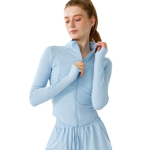 Sun protection UV protection women's zip-up sport coat summer breathable quick-dry fitness top long-sleeve yoga top