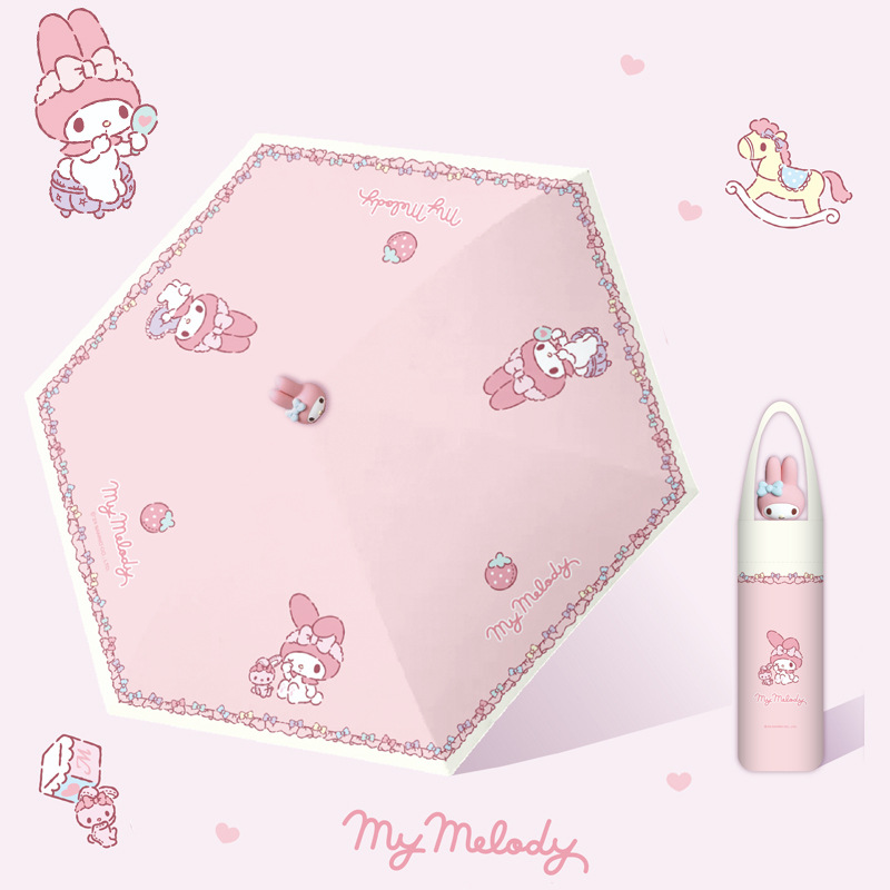 Genuino Sanrio Meliti Paraguas de cinco pliegues Lluvia soleada Paraguas de sol para mujer Paraguas de protección solar Mini paraguas de sombra LOGO personalizado