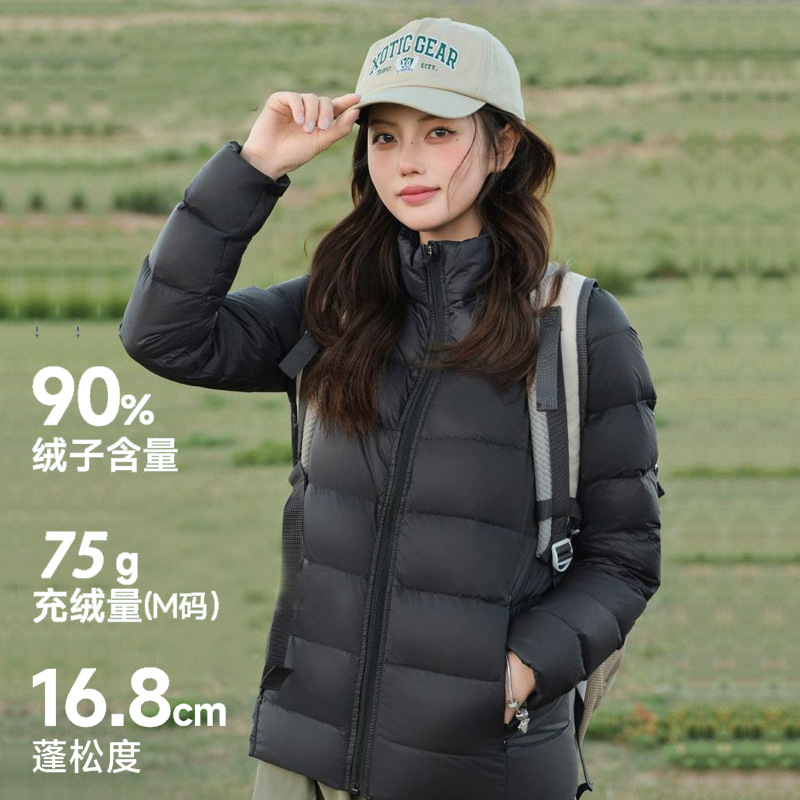 Outdoor Lightweight Thin down Jacket for Women Winter Ribbed down Casual Stand Collar Warm Duck down Liner Jacket for Men
