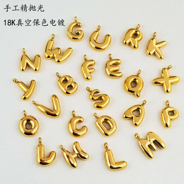 European and American fashion new stainless steel bubble letter pendant 18K real gold 26 letter necklace accessories wholesale