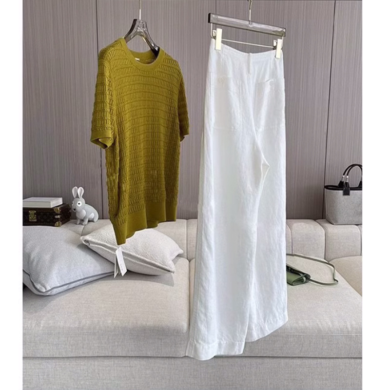 Quần culottes nữ ống rộng cạp cao vải lanh cotton mỏng mùa hè — Màu trắng chi tiết 2
