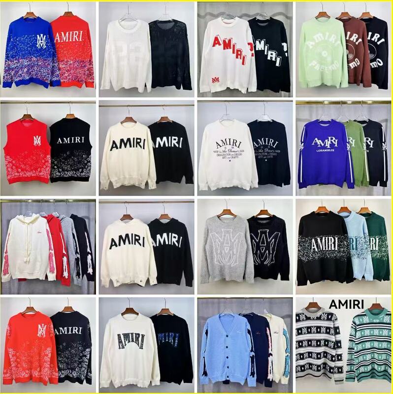 Foreign Trade Cross-Border Wholesale Amiri Trendyy Letter Logo Jacquard Tassel Destruction Hole Loose Style Round Neck Sweater