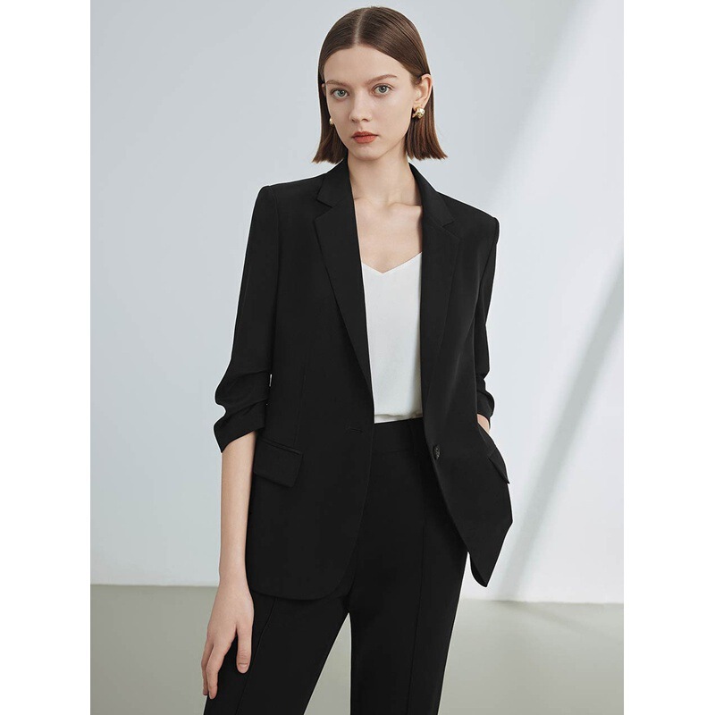 Lang Series Mulberry Silk Professional Formal Black Elegant Blazer Women's 2026 Spring New Business Suit