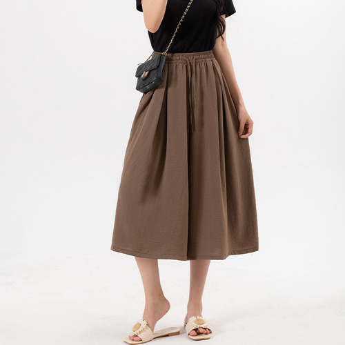 Summer Casual 7/8 Length Skirt Pants for Women, Ice-Benefit Smooth, Solid Color, Plus Size, Slimming, High-Waisted, Versatile, Thin-Fashion Wide Leg Pants