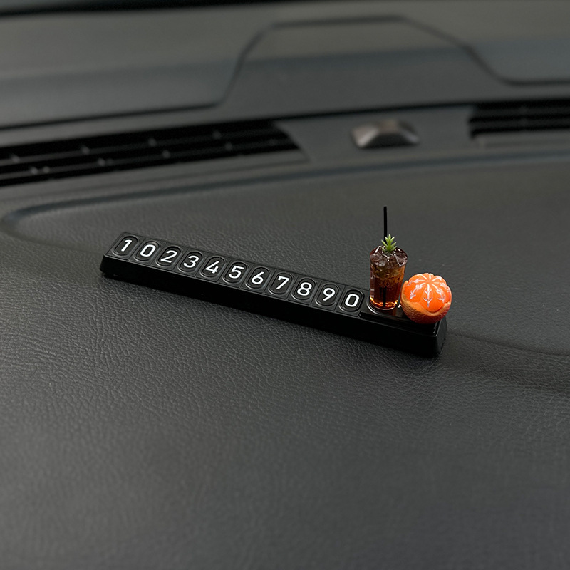 Mini Lemon Tea Car Phone Card Cute Personalized Temporary Parking Number Plate Car Interior Decoration Ornaments