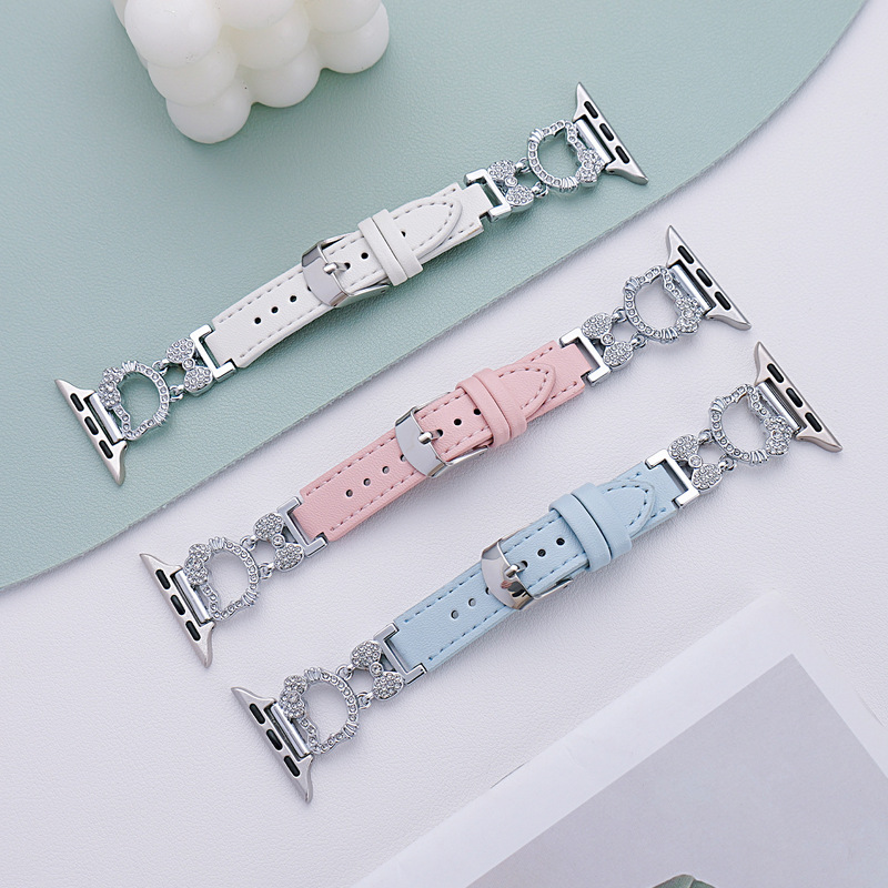 Suitable for Apple iWatch Watch Strap with Diamond-Encrusted High-End Kt Cat Leather Se Strap Huawei Fit3 Smart Watch 4Pro Suitable for Apple iWatch Watch Strap with Diamond-Encrusted High-End Kt Cat Leather Se Strap Huawei Fit3 Smart Watch 4Pro