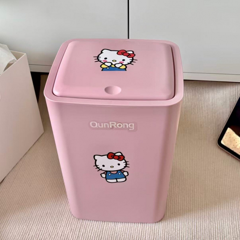 Kitty Flip-Top Trash Can with Press Lid for Home Bathroom and Kitchen, Large Capacity Dopamine Lidded Sanitary Bin